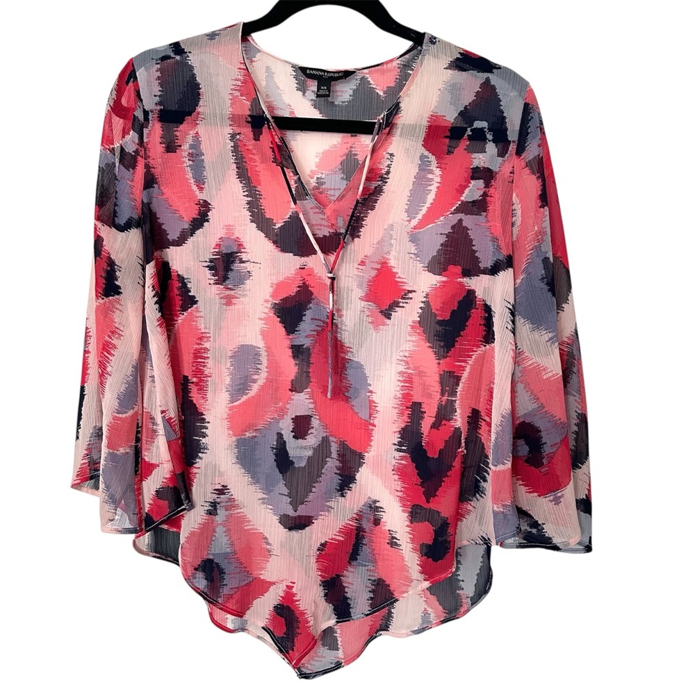 Banana Republic Abstract Design Tunic Blouse Women’s XS 3/4 Sleeve Flowy Light
